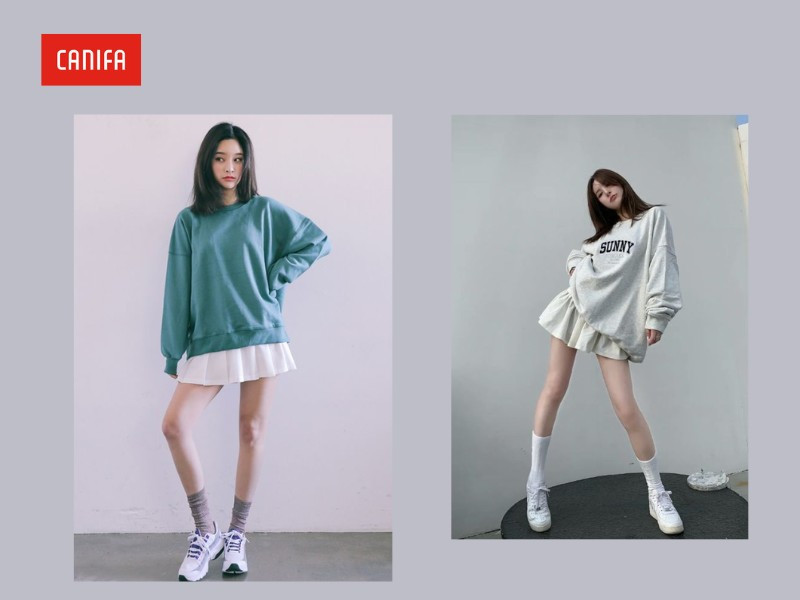 Kết hợp áo sweater năng động với chân váy xòe cho ngày se lạnh