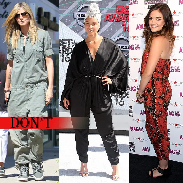 Minh họa cách mặc jumpsuit quá rộng khiến dáng người mất cân đối