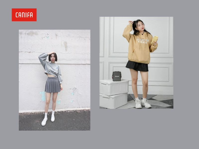 Mix Ã¡o hoodie oversized xÃ¡m cÃ¹ng chÃ¢n vÃ¡y xÃ²e tráº¯ng, set Ä‘á»“ Soft girl cÃ¡ tÃ­nh