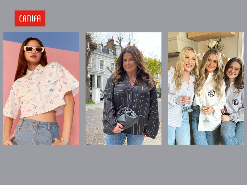 Phối áo sơ mi họa tiết Monogram cùng quần jeans trẻ trung