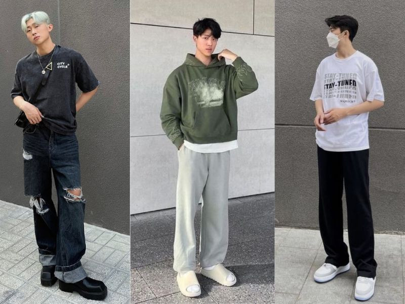Phối quần kaki nam ống đứng màu nâu với áo hoodie xám trẻ trung