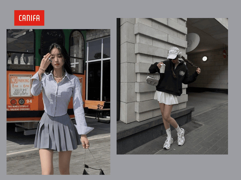 Phá»‘i vÃ¡y tennis xanh nháº¡t cÃ¹ng Ã¡o crop top tráº¯ng theo style Soft girl