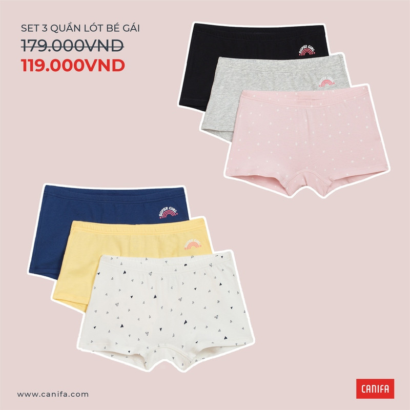 Quần lót cotton màu hồng cho bé gái