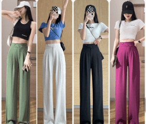 Quần ống suông màu trung tính phối cùng áo thanh lịch