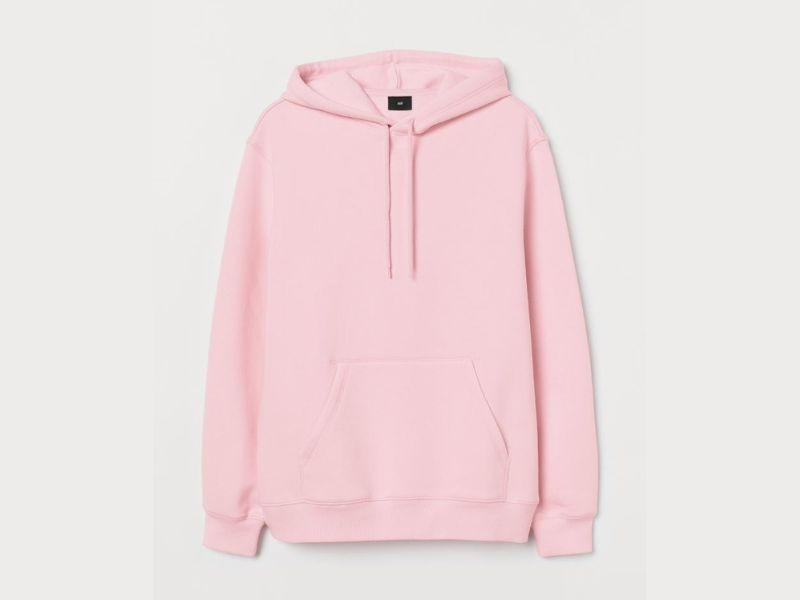 Áo hoodie nam màu hồng trơn form basic cho phong cách tối giản