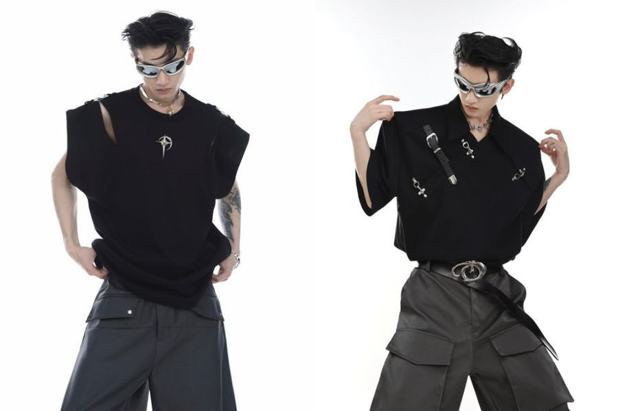 Bản phối phong cách streetwear giữa áo thun cánh dơi nam cùng quần túi hộp