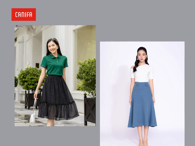 Chân váy midi tôn nét nữ tính, cá tính cho outfit Tết