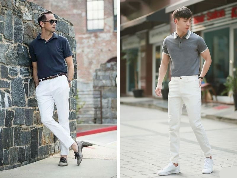 Quần nam màu trắng phối áo polo