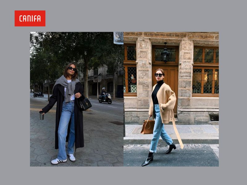 Gợi ý phối đồ Normcore với áo len, quần denim và áo khoác dáng dài