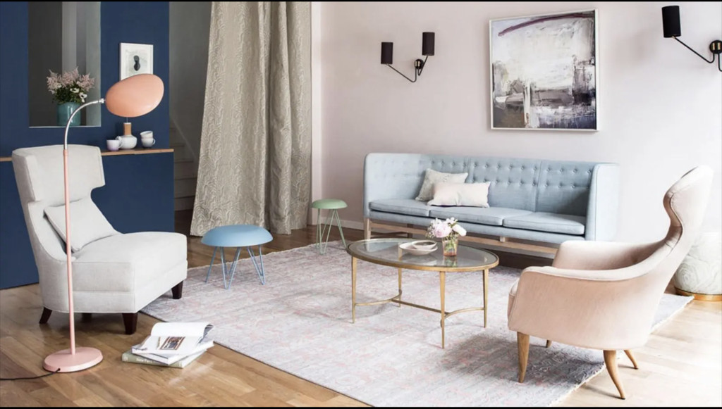 Ứng dụng màu hồng pastel kết hợp xanh lá trong trang trí nội thất hiện đại