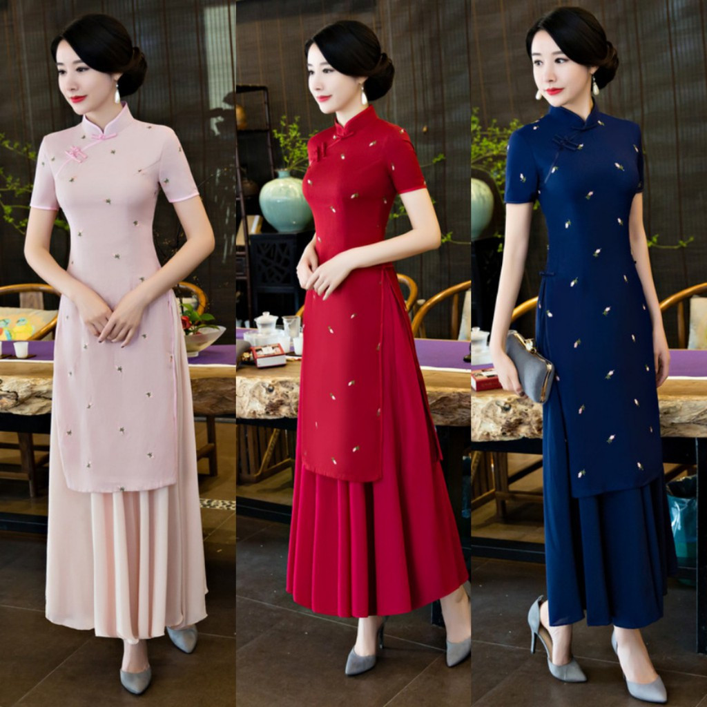 Mẫu sườn xám cách tân dáng dài