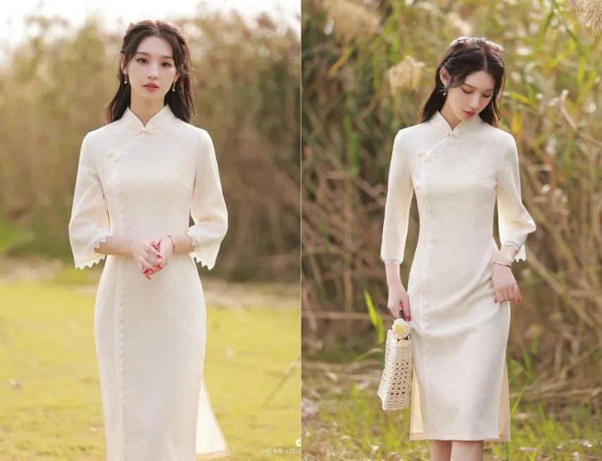 Mẫu sườn xám cách tân dáng ngắn khoe chân thon