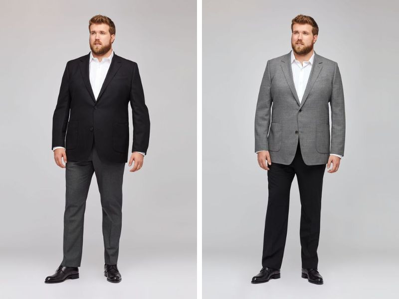 Phối áo blazer tối màu cùng quần dài mang lại vẻ ngoài lịch lãm, chỉn chu cho nam mập dự tiệc