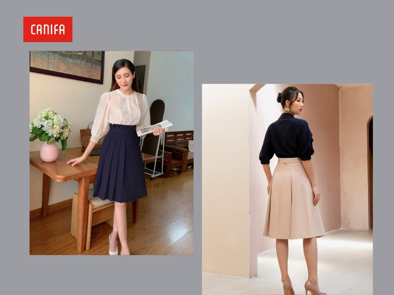 Phối chân váy xếp ly trẻ trung cùng áo len đón Tết