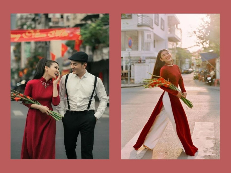 Tự nhiên và sống động với tạo dáng chụp ảnh áo dài Tết khi đang di chuyển